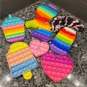 Rainbow Heart and Shapes Pop-It Sensory Fidget Toy Set - Pink & Multicolor